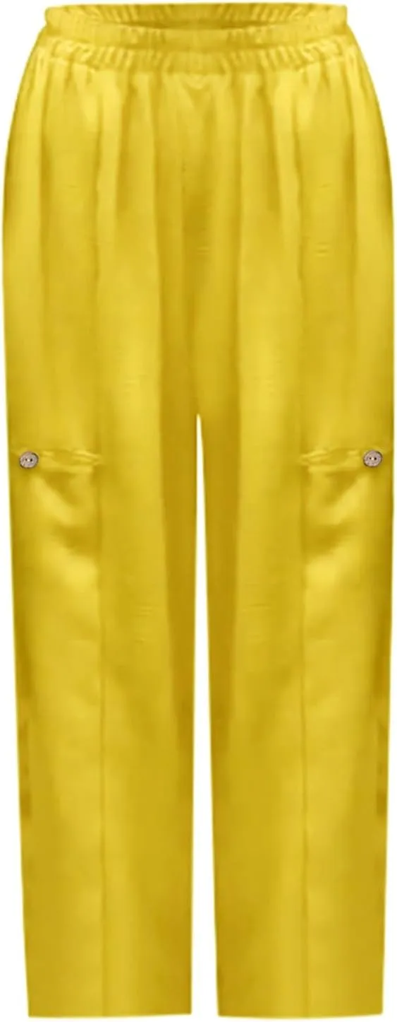 Linen Pants Women Women'sCotton and Linen Solid Color Pocket Baggy Casual Pants Beach Travel Vacation Clothe Flowy