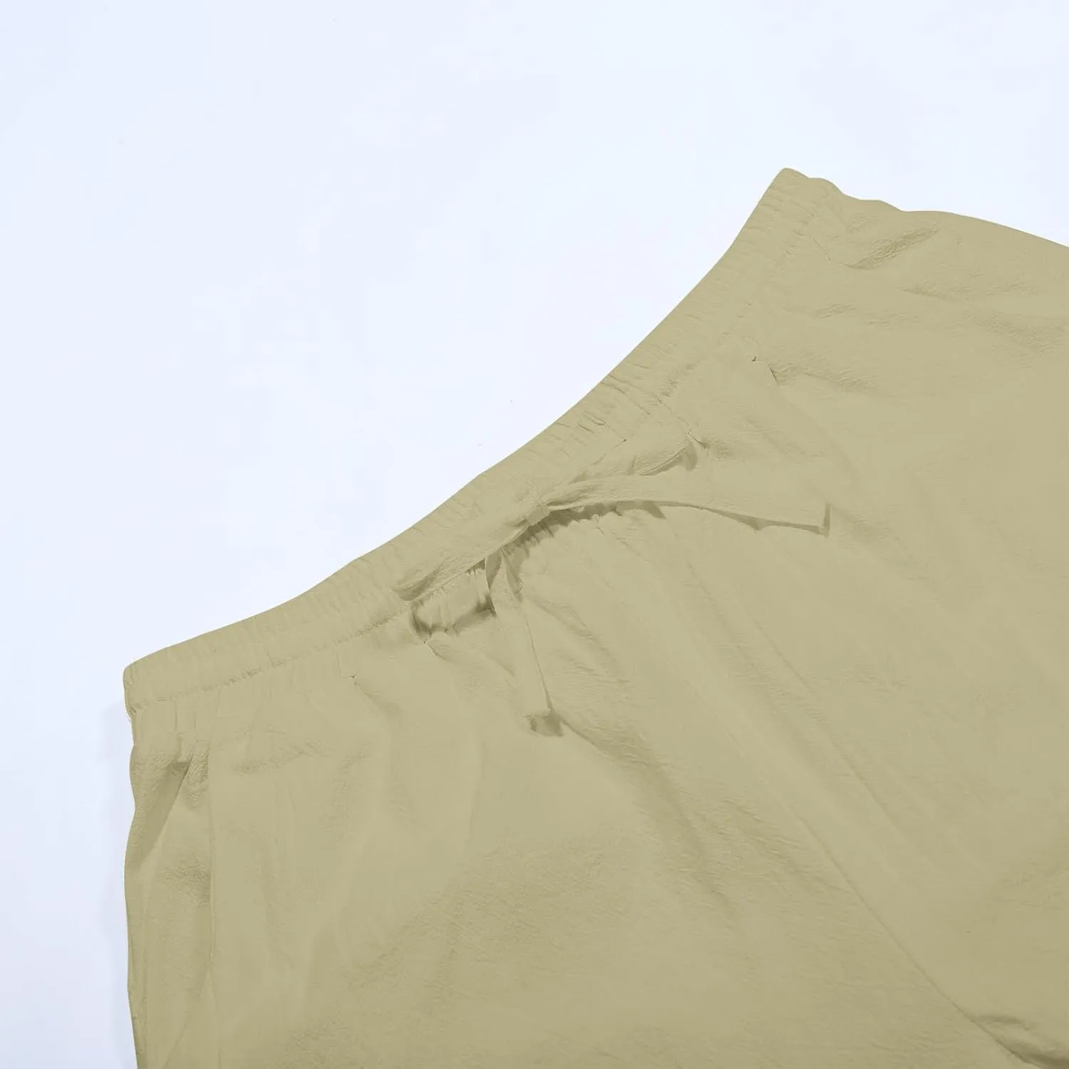 Linen Pants Womens Summer Casual Elastic Waist Drawstring Baggy Lightweight Trendy Palazzo Harem Trouser with Pockets