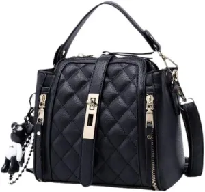 Lingge Bag Women's Cross-Body Bucket Women's Bag Leather Small Black Bag