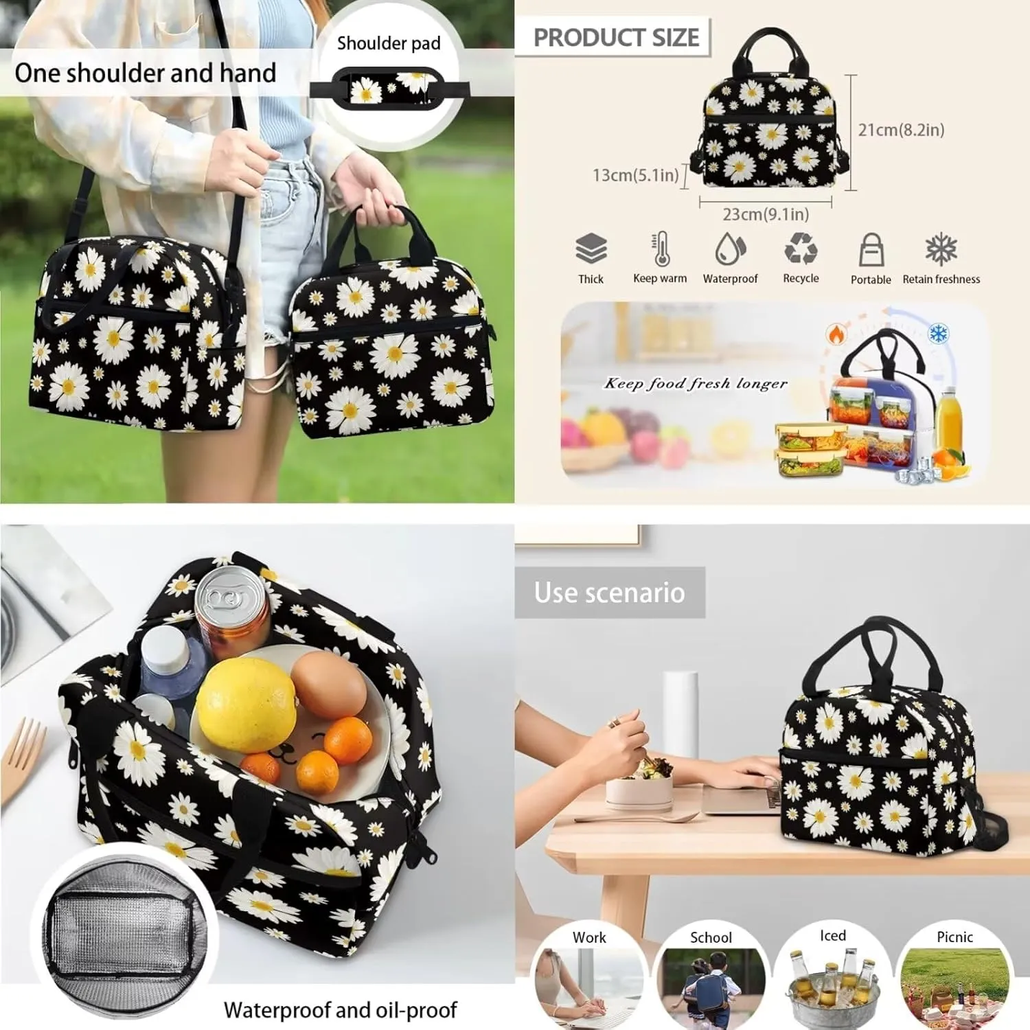 Little Daisy School Backpack for High School Backpack for Teens 3Pcs School Bag Set Breathable Bento Box Lunch Bag for Kids Women School Bags for Girls with Lunch Bag Pencil Box