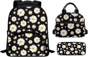 Little Daisy School Backpack for High School Backpack for Teens 3Pcs School Bag Set Breathable Bento Box Lunch Bag for Kids Women School Bags for Girls with Lunch Bag Pencil Box