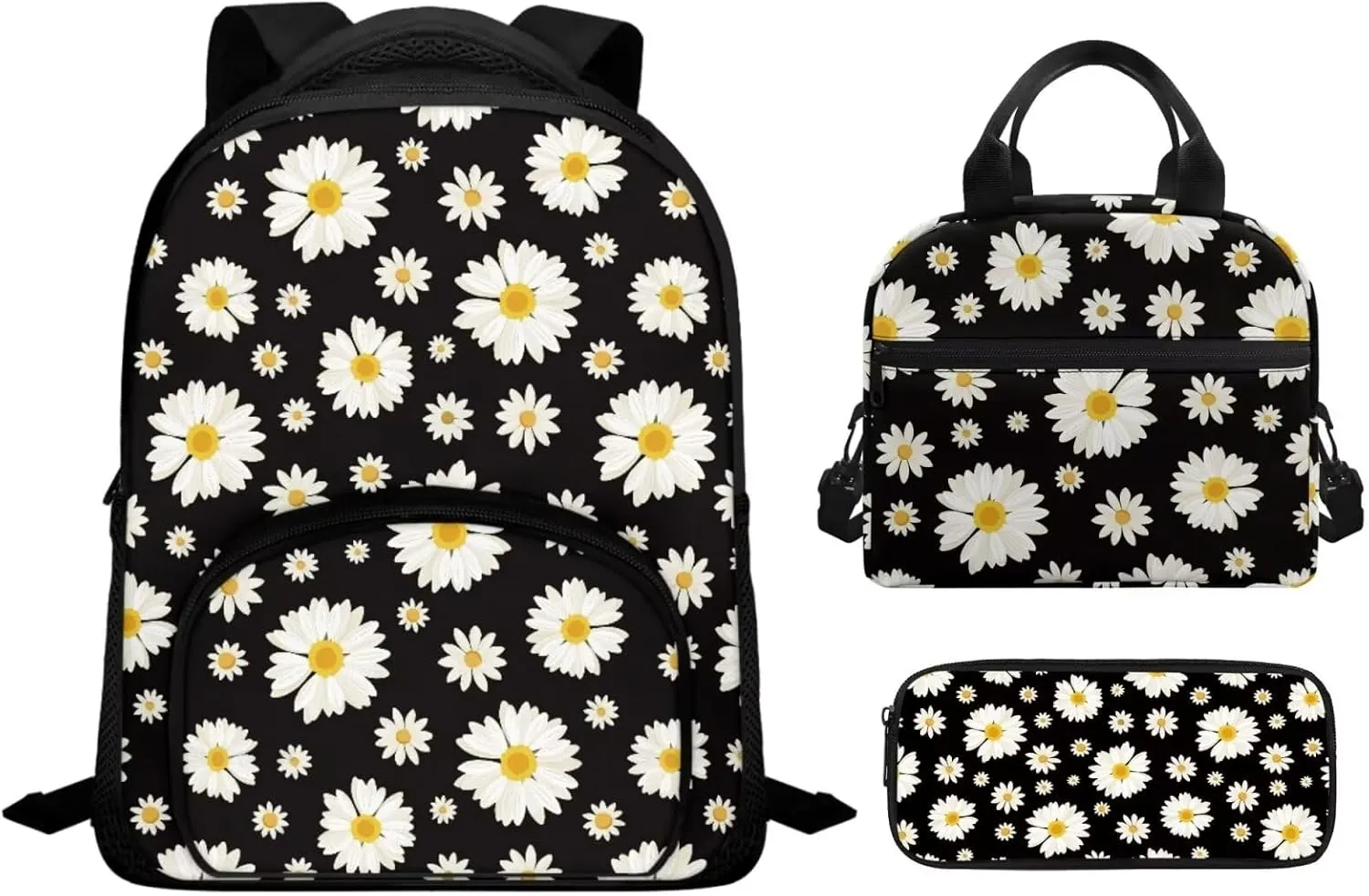 Little Daisy School Backpack for High School Backpack for Teens 3Pcs School Bag Set Breathable Bento Box Lunch Bag for Kids Women School Bags for Girls with Lunch Bag Pencil Box
