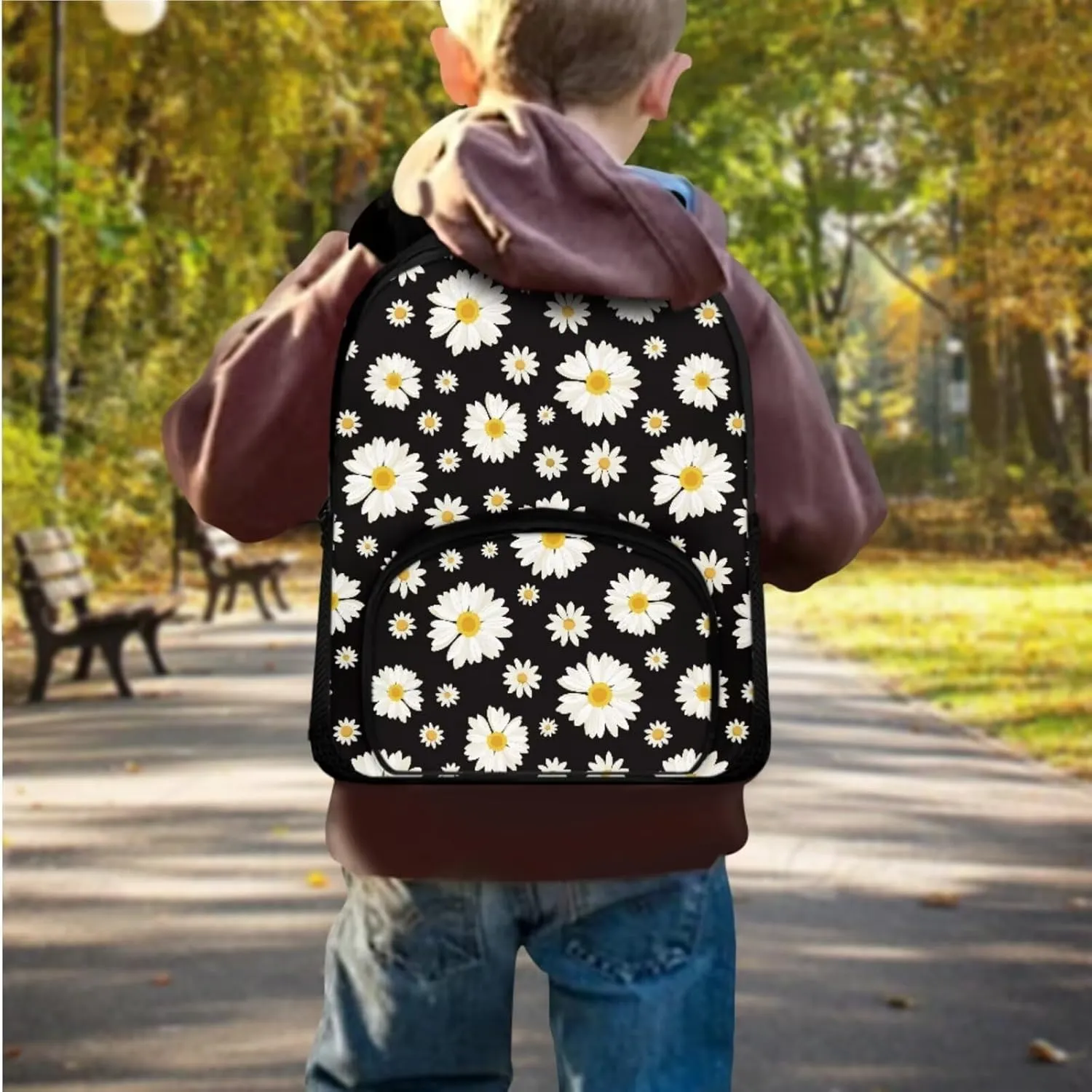 Little Daisy School Backpack for High School Backpack for Teens 3Pcs School Bag Set Breathable Bento Box Lunch Bag for Kids Women School Bags for Girls with Lunch Bag Pencil Box