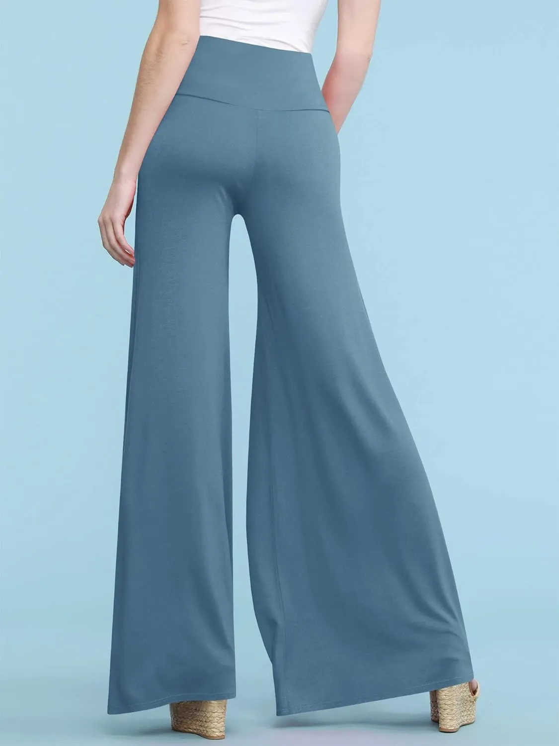 Made By Johnny MBJ Women's Casual Comfy Solid/Tie Dye Wide Leg Palazzo Lounge Pants (XS~5XL)