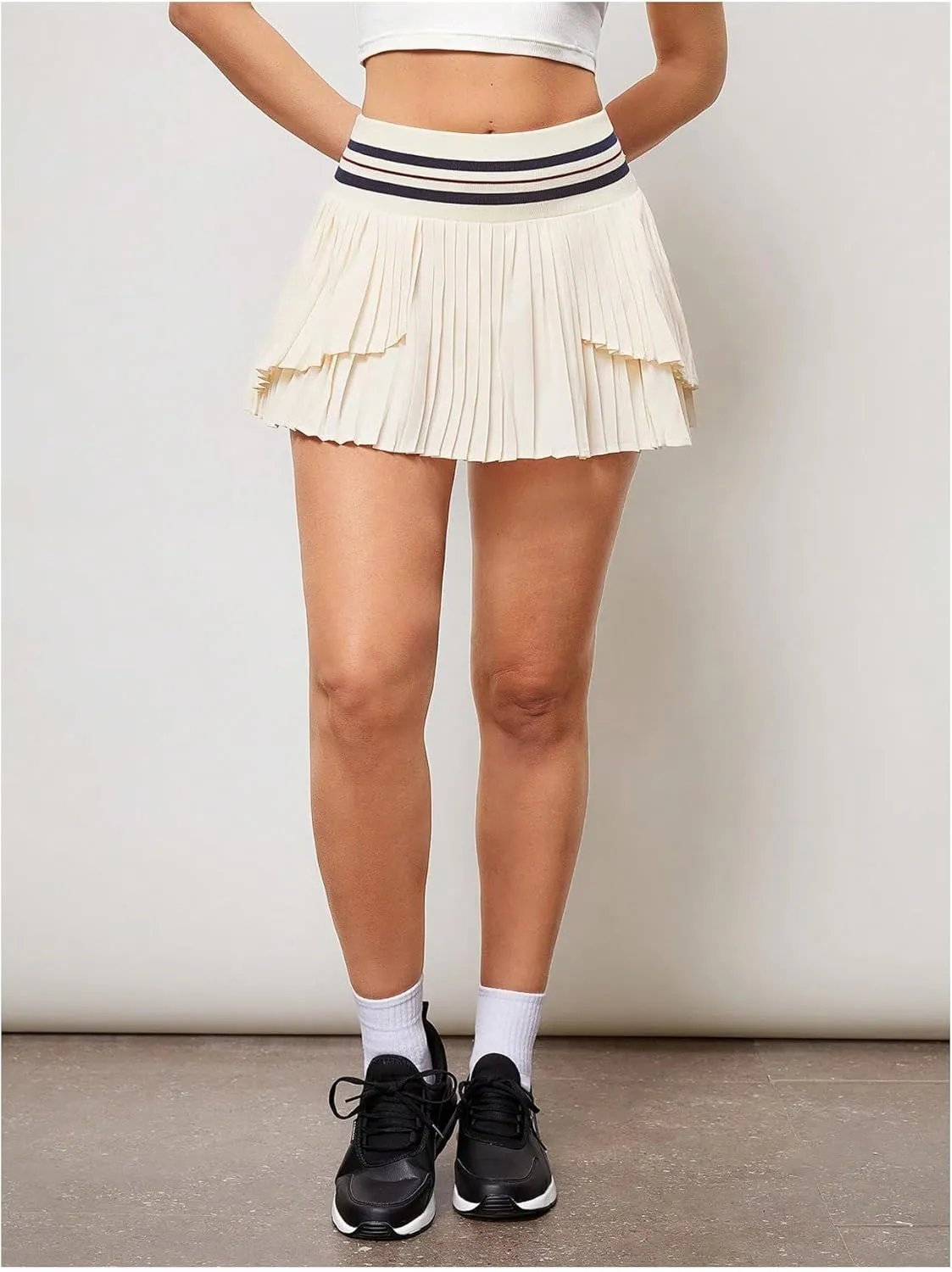 MakeMeChic Women's Striped Pleated Summer Tennis Skirt Ruffle Layered A Line Sports Mini Skorts