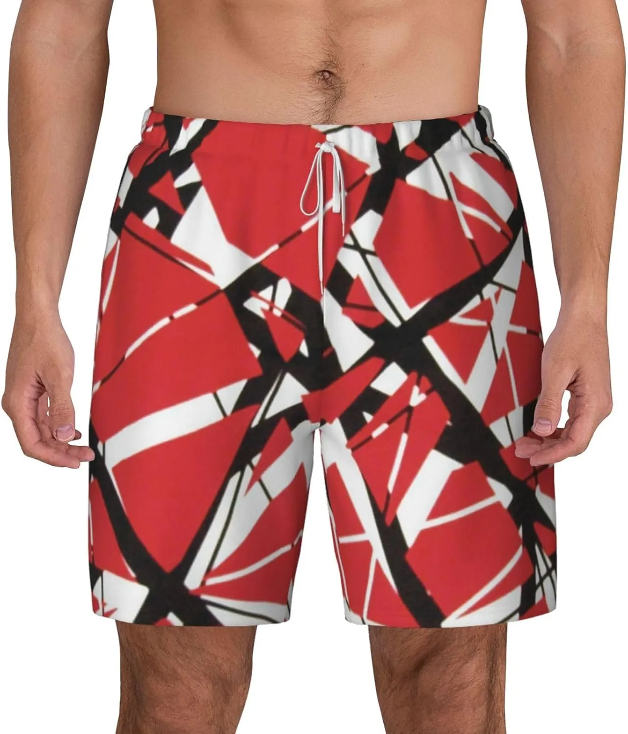 Mans Shorts Bathing for Van.1986 Halen Beach Pants,Beach Board Shorts Surf Quick Dry Breathable with Pocket Mesh Lining for Party White