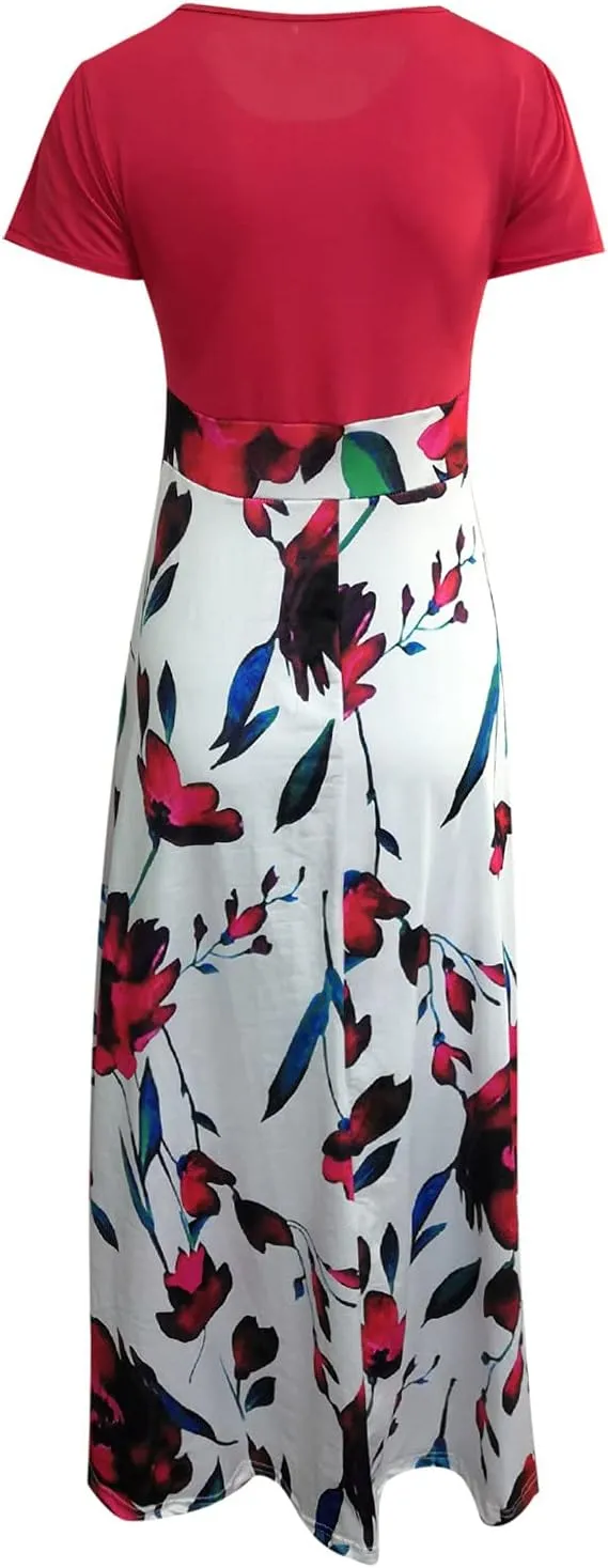 Maxi Dresses for Women's Plus Size Boho Floral Dress Beach Sundress Fashion Short Sleeves Midi Swing Party Dress