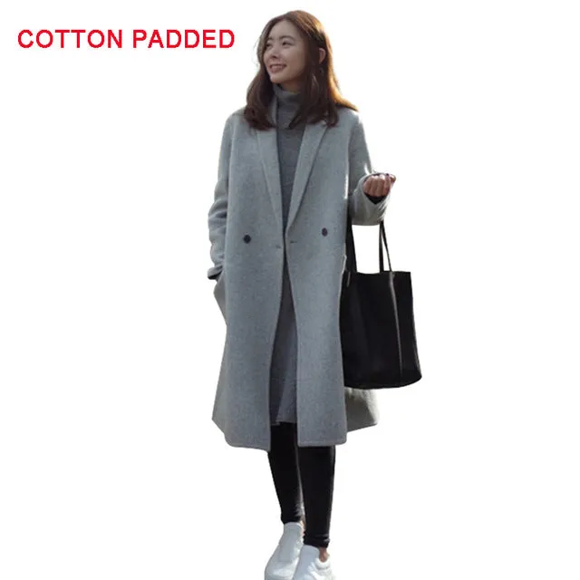 MCCKLE Women Autumn Winter Coats Jackets warm Cotton Padded wool blends solid Oversized High Quality Long Coat Manteau Femme