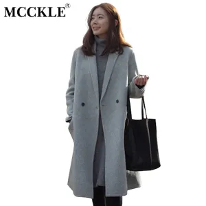 MCCKLE Women Autumn Winter Coats Jackets warm Cotton Padded wool blends solid Oversized High Quality Long Coat Manteau Femme