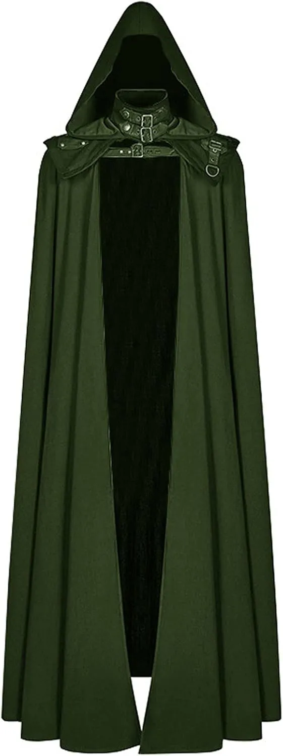 Medieval Cape with Hood for Women Plus Size Maxi Unisex Full Length Hooded Robe Cosplay Halloween Witch Cloak