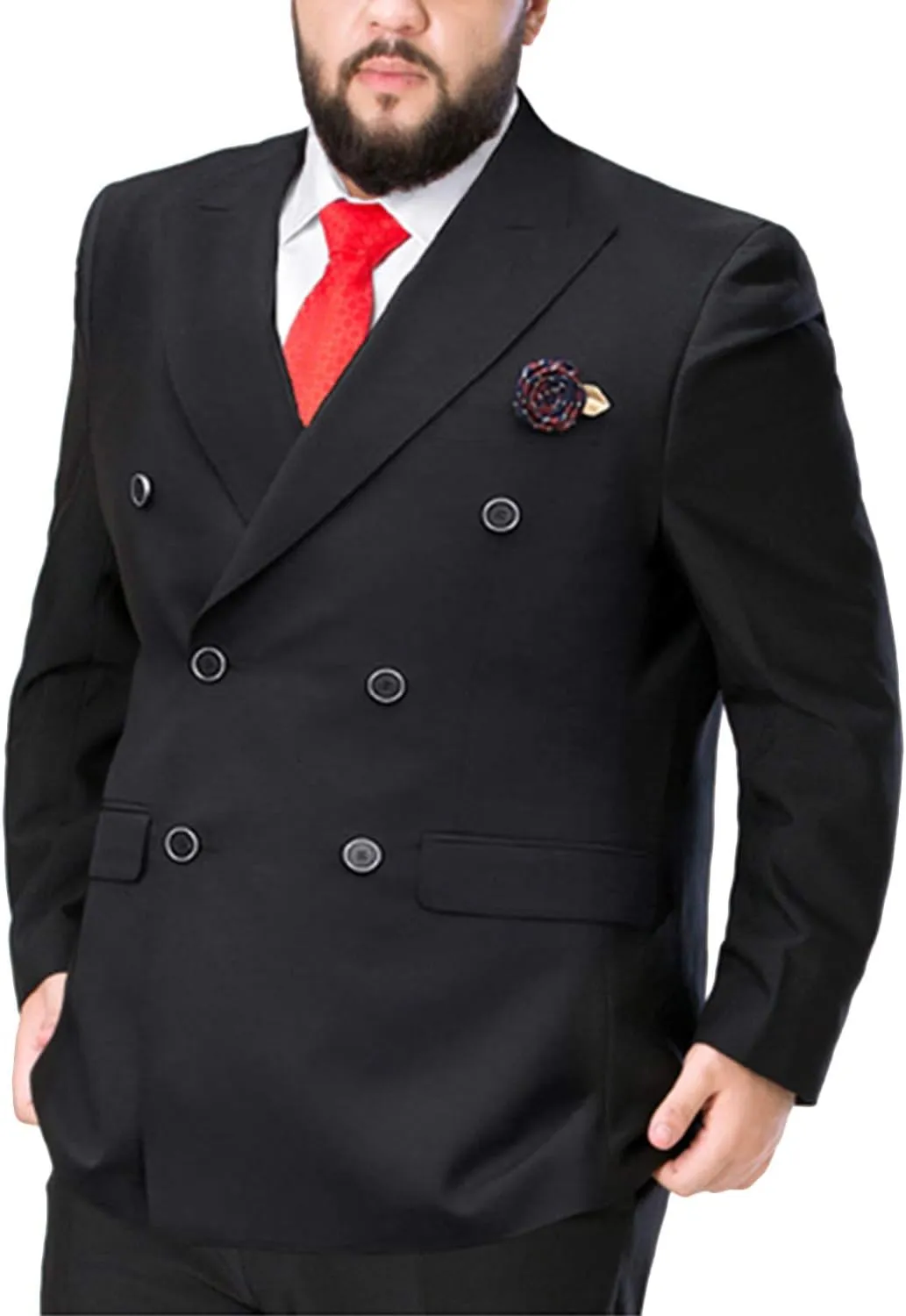 Men's 2 Piece Suit Double Breasted Big and Tall Tuxedo Suits Peak Lapel Wedding Tux Blazer Pants