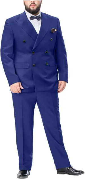Men's 2 Piece Suit Double Breasted Big and Tall Tuxedo Suits Peak Lapel Wedding Tux Blazer Pants