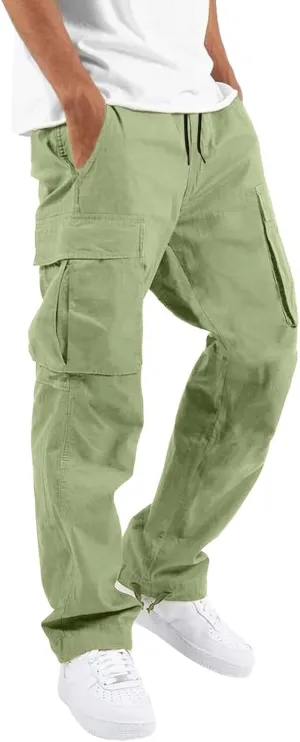 Mens 2023 Casual Cargo Pant Hiking Trousers Multi Pockets Twill Chino Pants Regular Straight Joggers Gym Sweatpants
