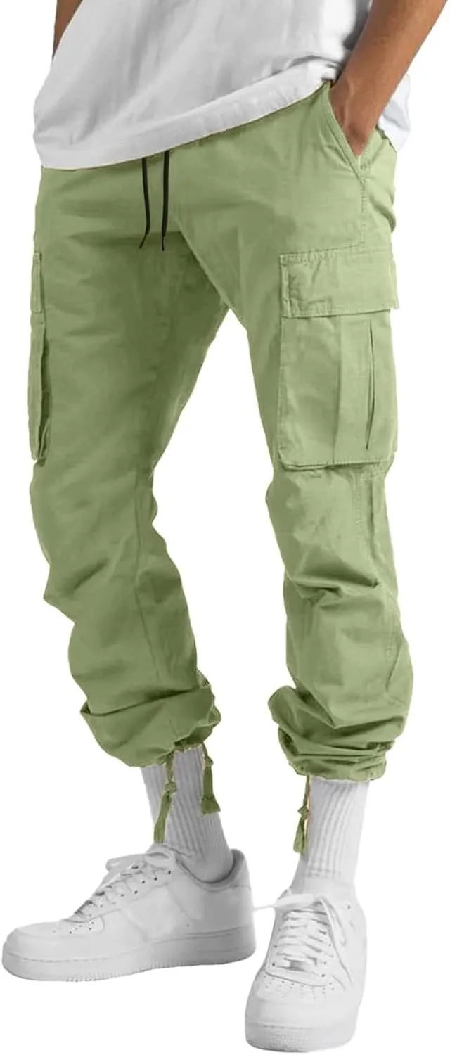 Mens 2023 Casual Cargo Pant Hiking Trousers Multi Pockets Twill Chino Pants Regular Straight Joggers Gym Sweatpants