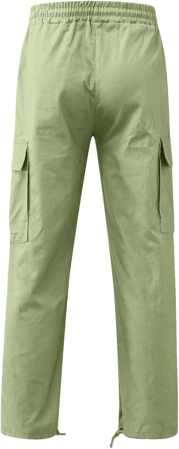 Mens 2023 Casual Cargo Pant Hiking Trousers Multi Pockets Twill Chino Pants Regular Straight Joggers Gym Sweatpants