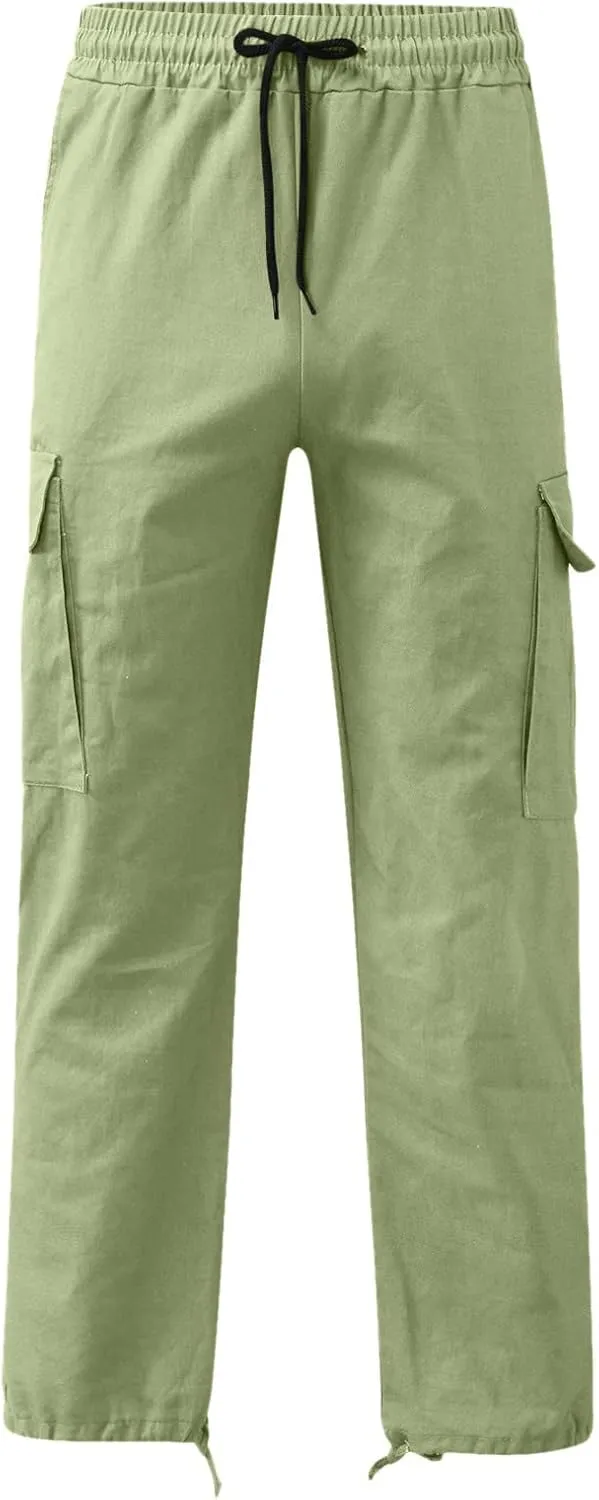 Mens 2023 Casual Cargo Pant Hiking Trousers Multi Pockets Twill Chino Pants Regular Straight Joggers Gym Sweatpants