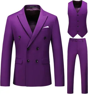 Men's 3 Piece Suit Slim Fit Double Breasted Tuxedo Formal Blazer Pants Vest Suit Set for Wedding Casual Business
