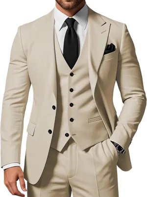 Men's 3 Piece Suits Slim Fit Peak Lapel 2 Button Blazer Jacket Vest Pants Set Wedding Business Prom Party Suit