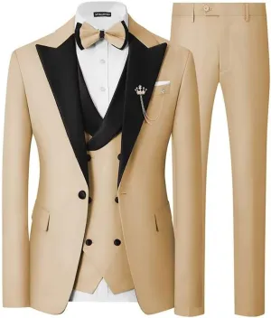 Mens 3 Piece Tuxedo Suit Slim Fit Wedding Prom Dinner Tuxedo for Men Double Breasted Suits Set with Bow Tie