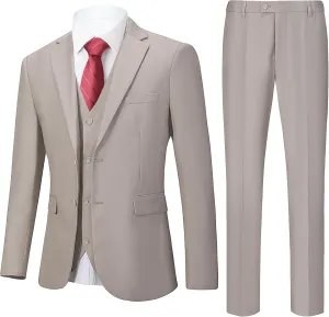 Men's 3 Pieces Slim Fit Suit One Button Notch Lapel Jacket Vest Pants Set Solid Wedding Business Tuxedo Suits