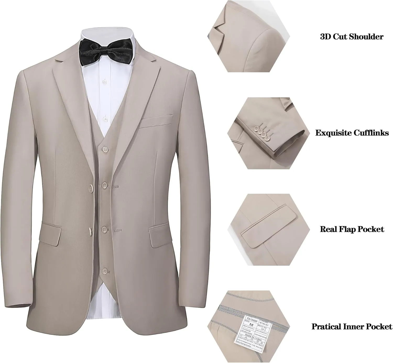 Men's 3 Pieces Slim Fit Suit One Button Notch Lapel Jacket Vest Pants Set Solid Wedding Business Tuxedo Suits