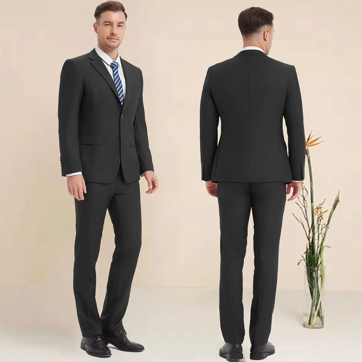 Men's 3 Pieces Slim Fit Suit One Button Notch Lapel Jacket Vest Pants Set Solid Wedding Business Tuxedo Suits