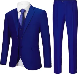 Men's 3 Pieces Slim Fit Suit One Button Notch Lapel Jacket Vest Pants Set Solid Wedding Business Tuxedo Suits
