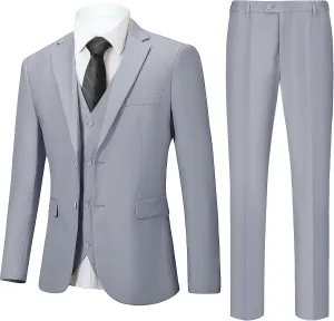 Men's 3 Pieces Slim Fit Suit One Button Notch Lapel Jacket Vest Pants Set Solid Wedding Business Tuxedo Suits