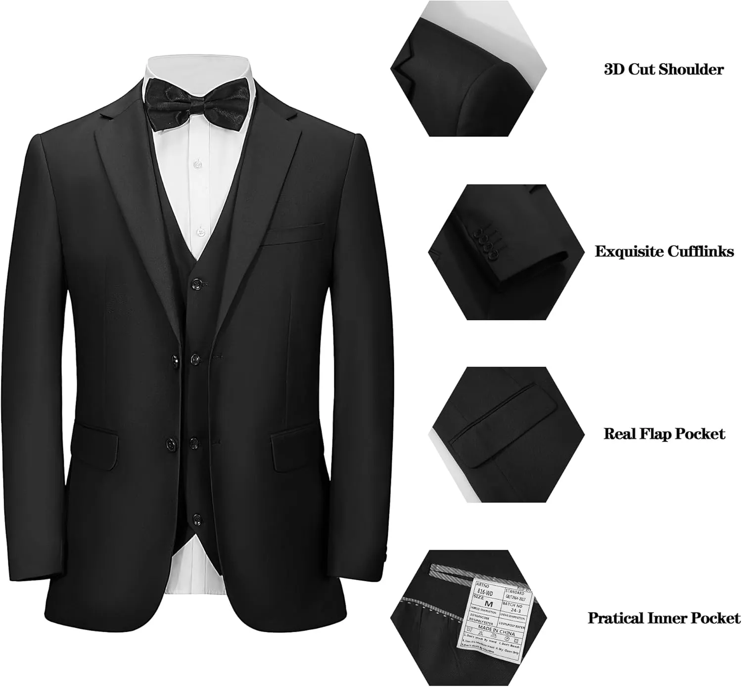 Men's 3 Pieces Slim Fit Suit One Button Notch Lapel Jacket Vest Pants Set Solid Wedding Business Tuxedo Suits