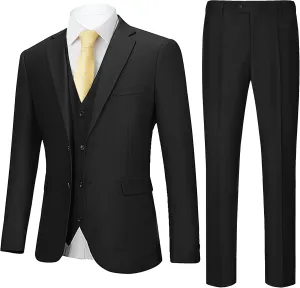 Men's 3 Pieces Slim Fit Suit One Button Notch Lapel Jacket Vest Pants Set Solid Wedding Business Tuxedo Suits