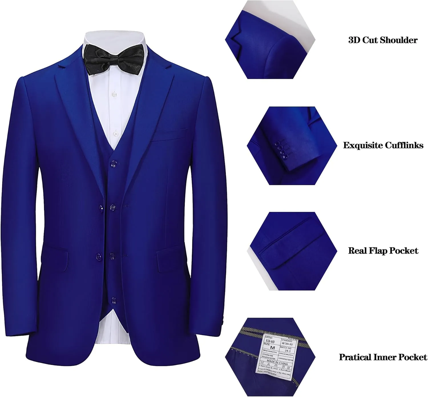 Men's 3 Pieces Slim Fit Suit One Button Notch Lapel Jacket Vest Pants Set Solid Wedding Business Tuxedo Suits
