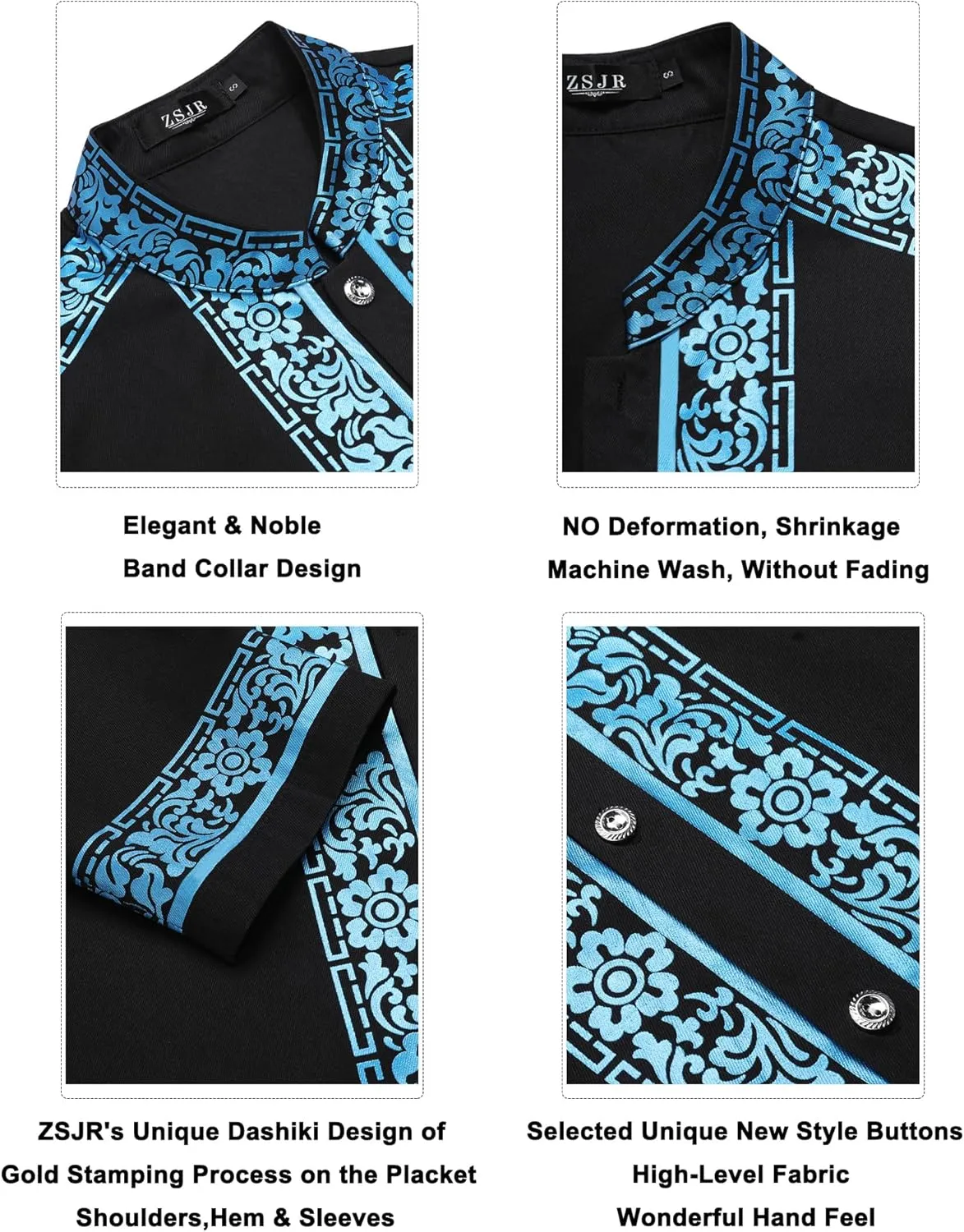 Mens African 2 Piece Set Nigerian Dashiki Metallic Traditional Suit Gold Stamp Printed Shirt and Pants Outfit
