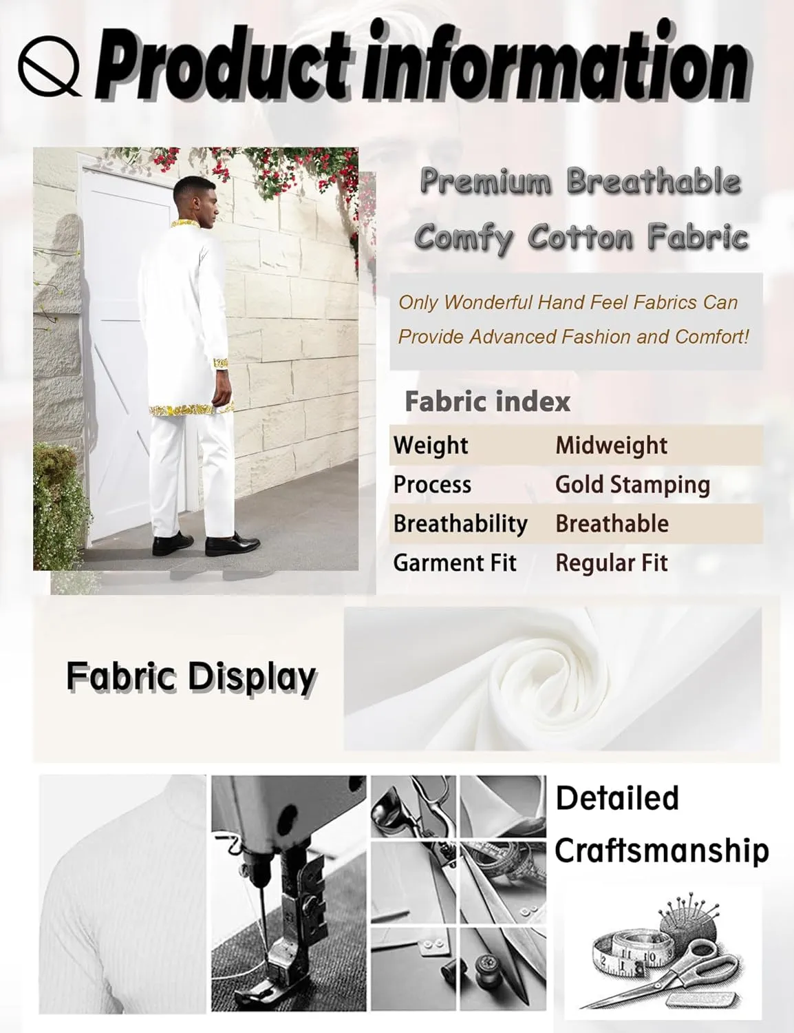 Mens African 2 Piece Set Zipper Nigerian Dashiki Metallic Shirt and Pants Outfit Gold Stamp Printed Long Traditional Suit