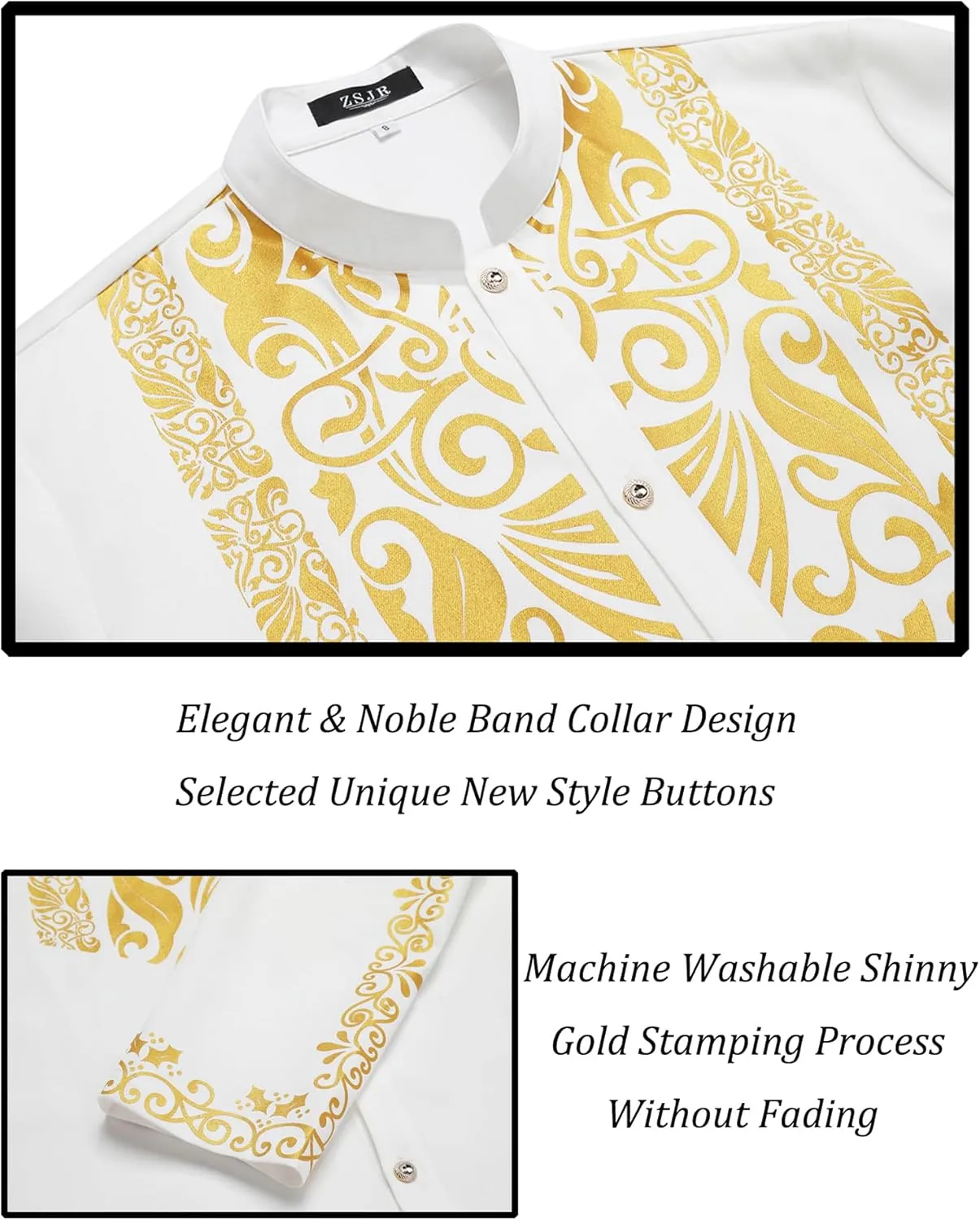 Mens African 2 Piece Sets Dashiki Metallic Traditional Suit Gold Stamp Printed Shirt and Pants Outfit