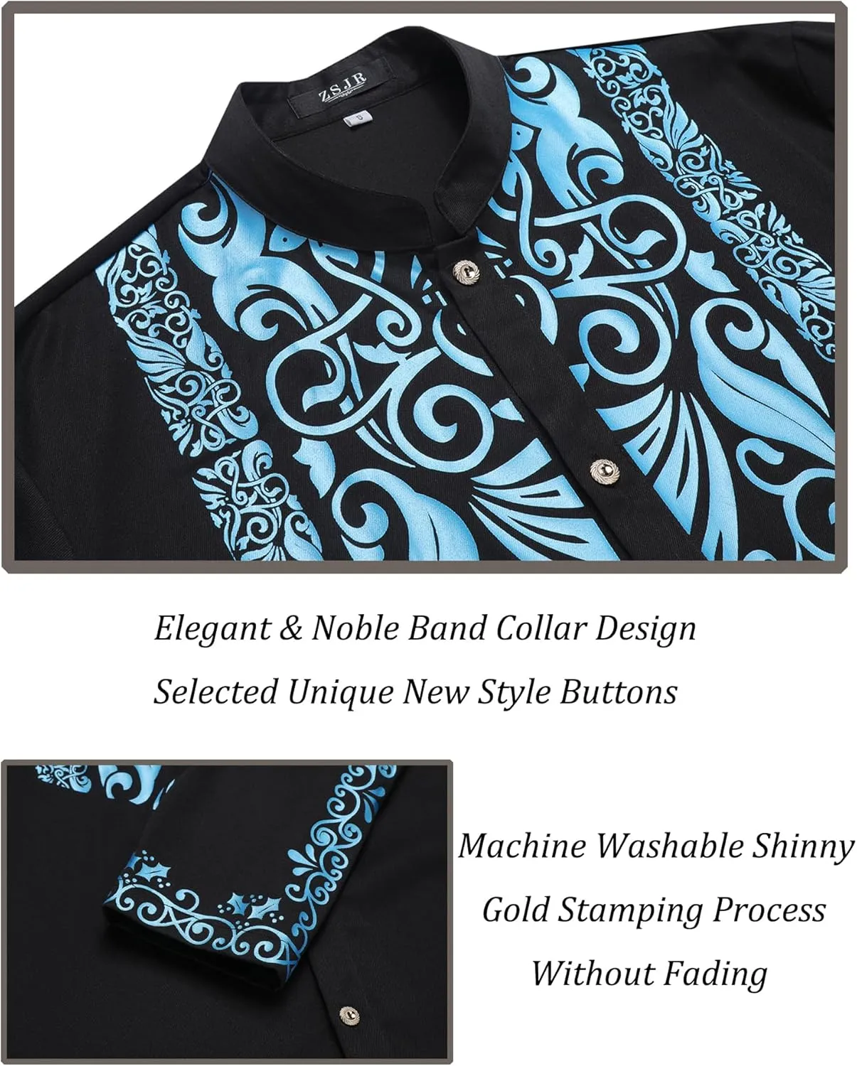 Mens African 2 Piece Sets Dashiki Metallic Traditional Suit Gold Stamp Printed Shirt and Pants Outfit