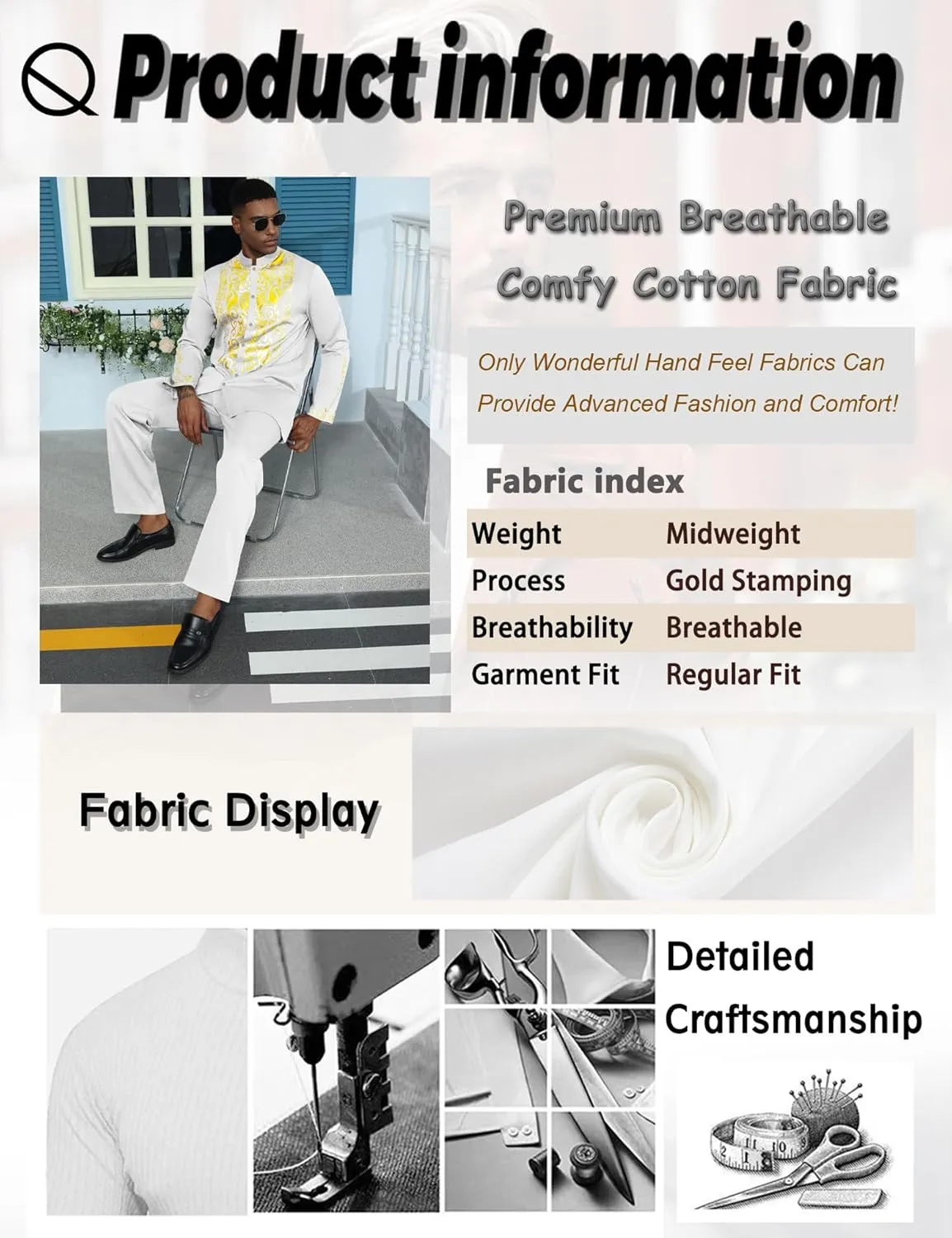 Mens African 2 Piece Sets Dashiki Metallic Traditional Suit Gold Stamp Printed Shirt and Pants Outfit