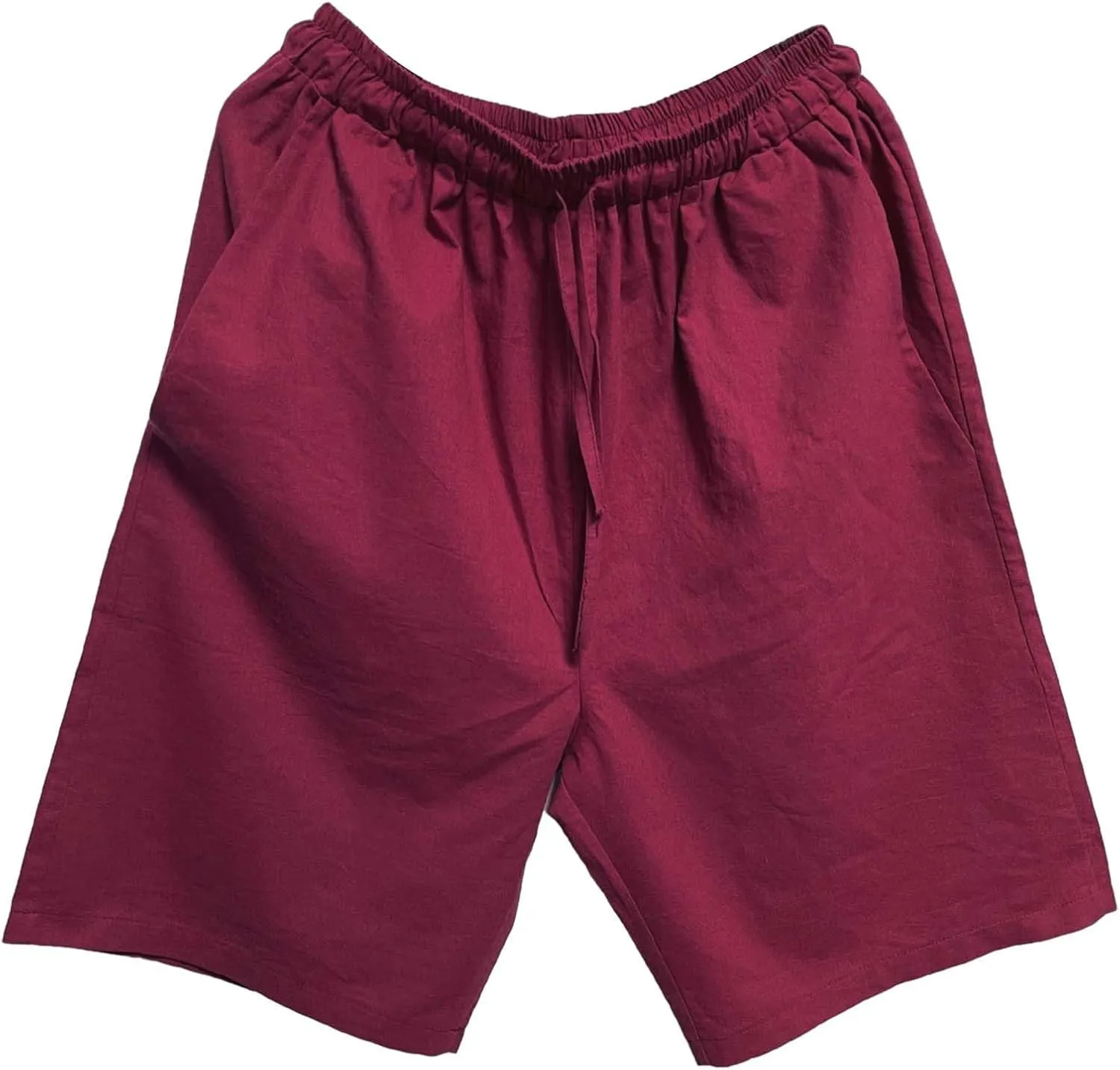 Men's Cotton Linen Shorts with Pockets Solid Color Wide Leg Drawstring Five Pants Lightweight Breathable Summer Basic Capris