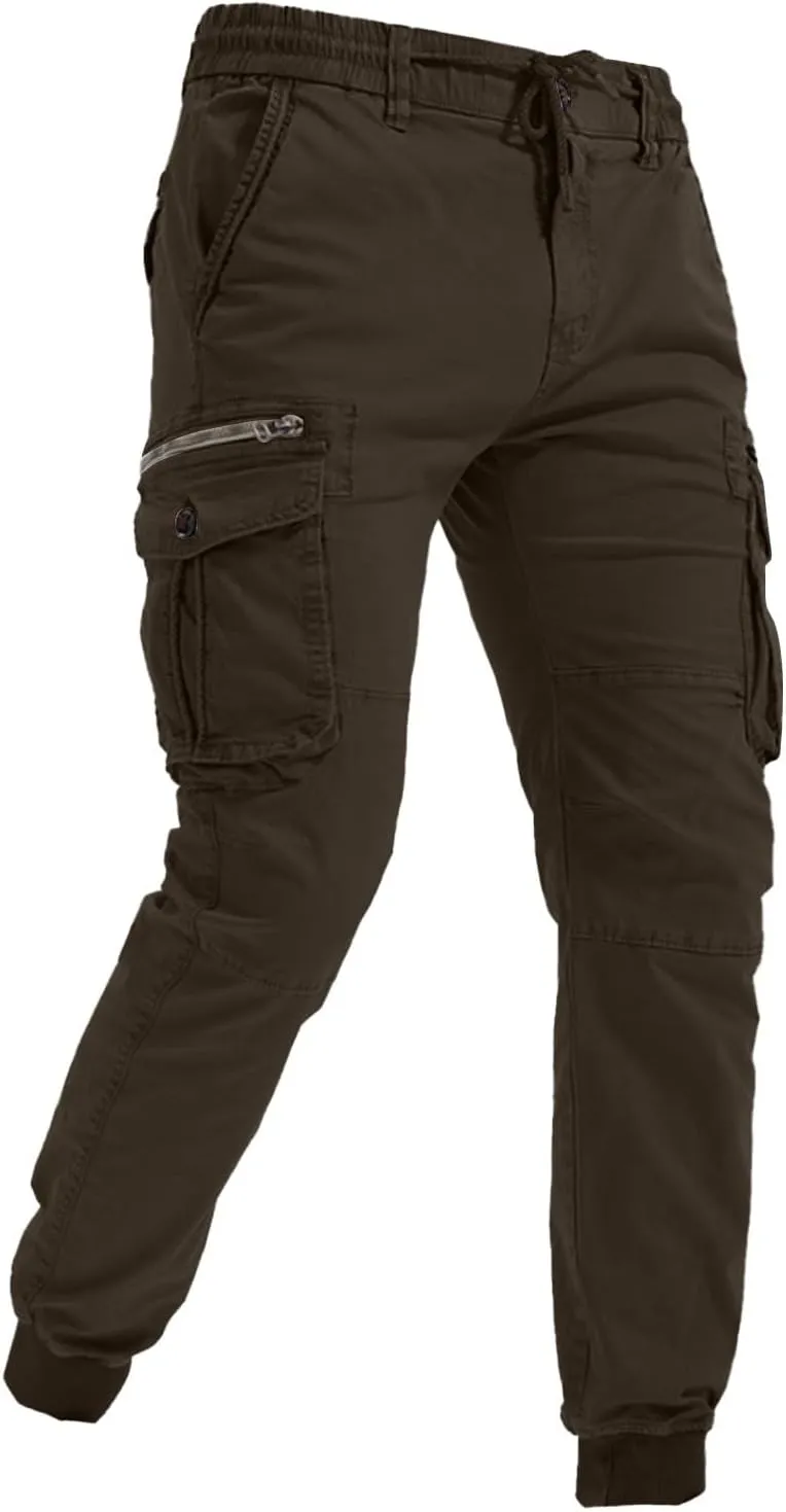 Mens Drawstring Cargo Pants Slim Fit Lightweight Track Trousers with Zip Pockets Cinch Bottom Tactical Pants Joggers