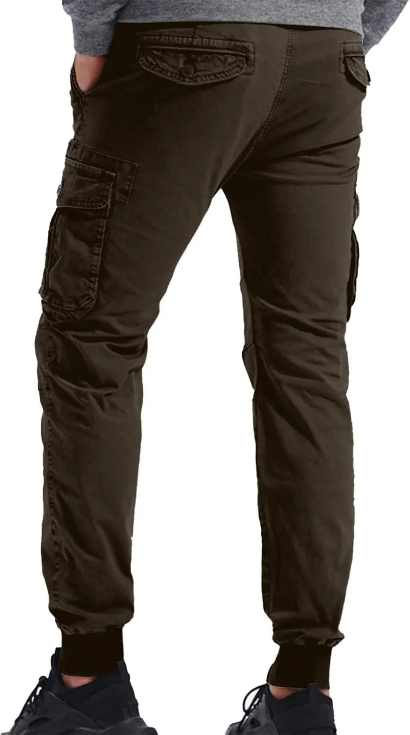 Mens Drawstring Cargo Pants Slim Fit Lightweight Track Trousers with Zip Pockets Cinch Bottom Tactical Pants Joggers