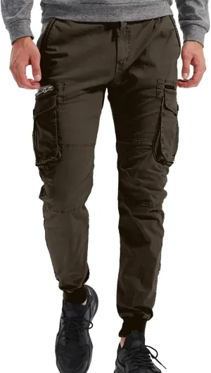 Mens Drawstring Cargo Pants Slim Fit Lightweight Track Trousers with Zip Pockets Cinch Bottom Tactical Pants Joggers