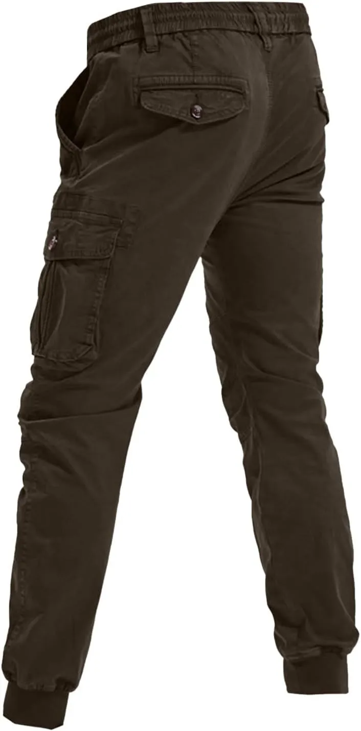 Mens Drawstring Cargo Pants Slim Fit Lightweight Track Trousers with Zip Pockets Cinch Bottom Tactical Pants Joggers