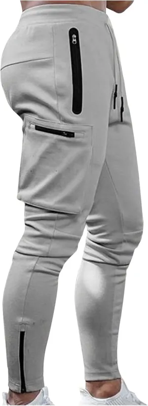 Men's Elastic Waist Hiking Pants Lightweight Outdoor Sweatpants with Zipper Pockets Casual Slim Fit Athletic Joggers