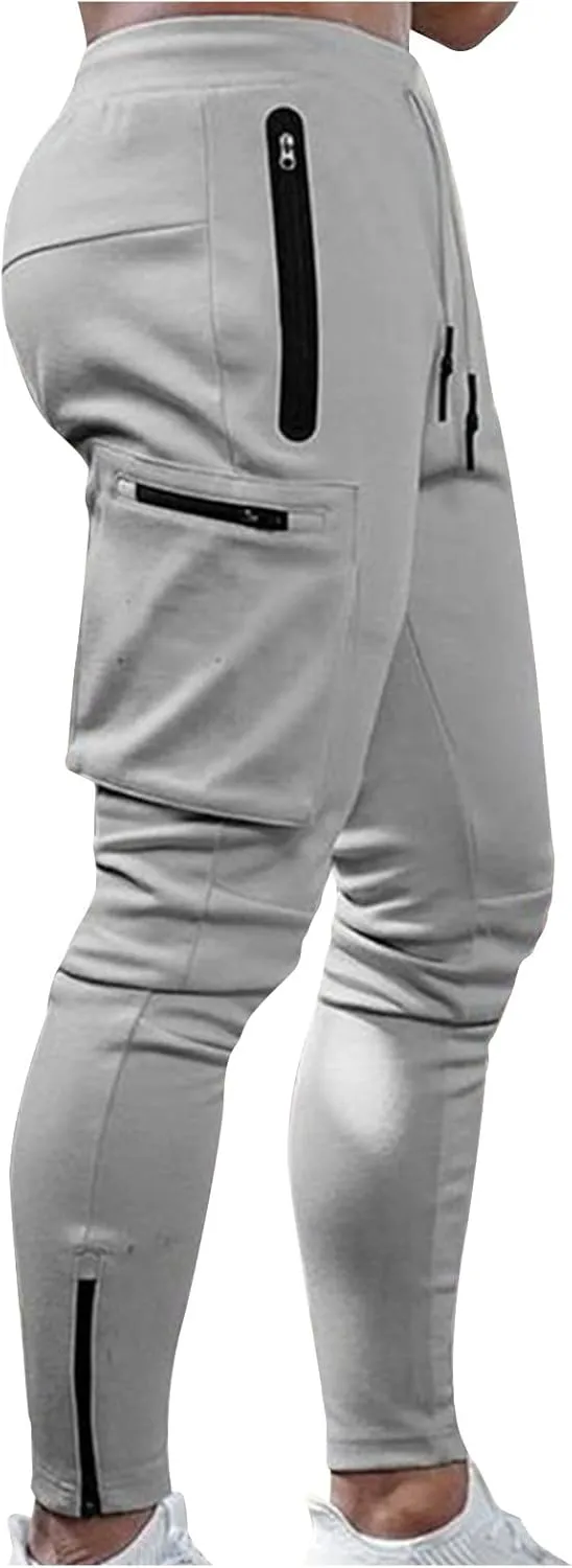 Men's Elastic Waist Hiking Pants Lightweight Outdoor Sweatpants with Zipper Pockets Casual Slim Fit Athletic Joggers
