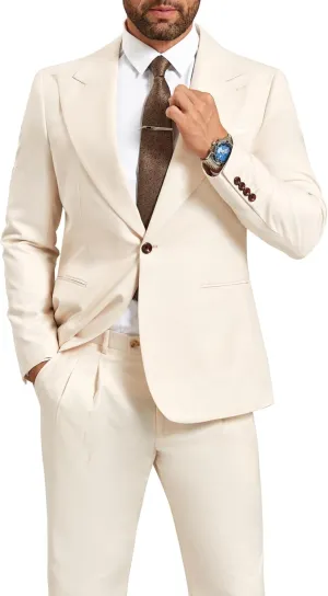 Mens Formal Suits 2 Piece Solid Suit Jacket Pants Set Slim Fit Peak Lapel Blazer Tuxedo Suits for Men Wedding Prom Suit