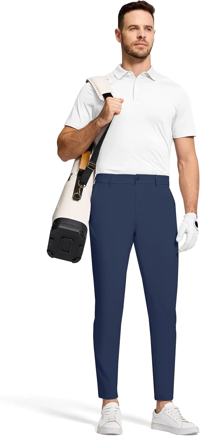 Men's Golf Dress Pants 30" Inseam Stretch Skinny Tapered Lightweight Breathable Chino Trousers with Pockets for Casual Work