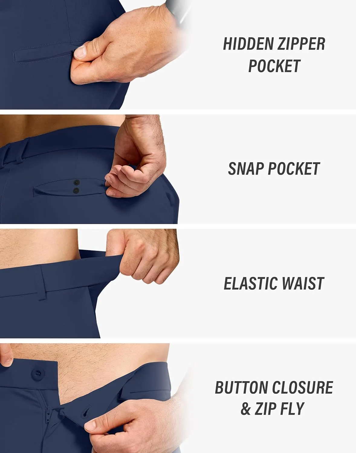 Men's Golf Dress Pants 30" Inseam Stretch Skinny Tapered Lightweight Breathable Chino Trousers with Pockets for Casual Work
