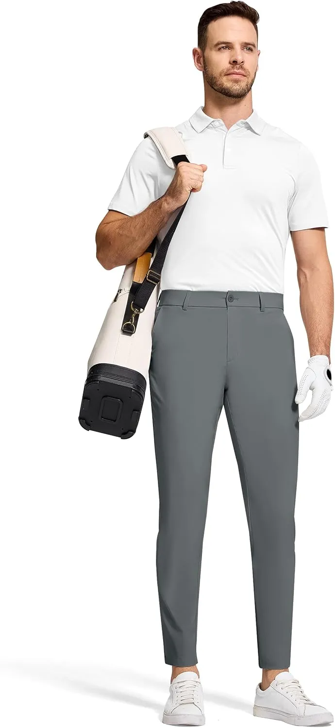 Men's Golf Dress Pants 30" Inseam Stretch Skinny Tapered Lightweight Breathable Chino Trousers with Pockets for Casual Work