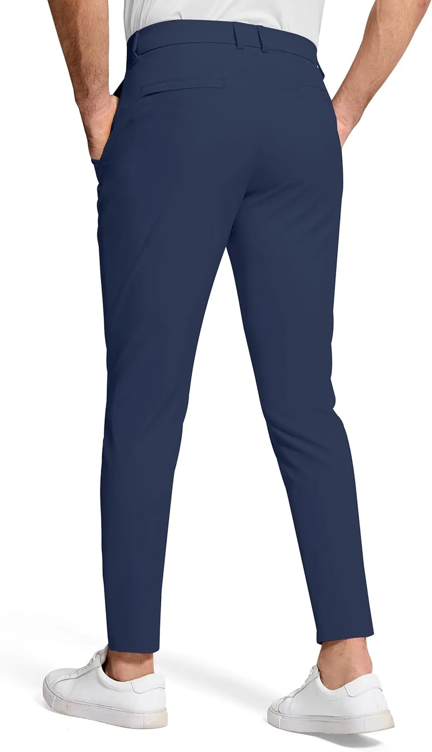 Men's Golf Dress Pants 30" Inseam Stretch Skinny Tapered Lightweight Breathable Chino Trousers with Pockets for Casual Work