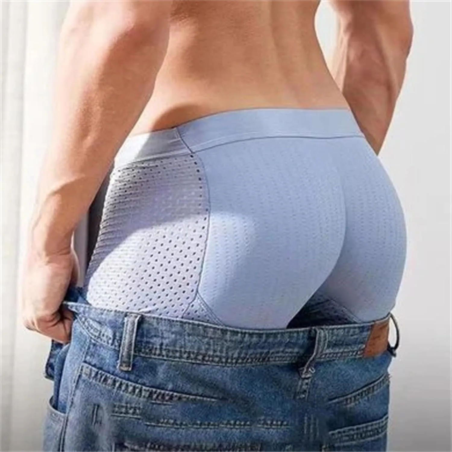 Mens Ice Silk Breathable Underwear Butt Lift Padded Seamless Mesh Flat Angle Briefs Butt Lift Natural Feelings Briefs