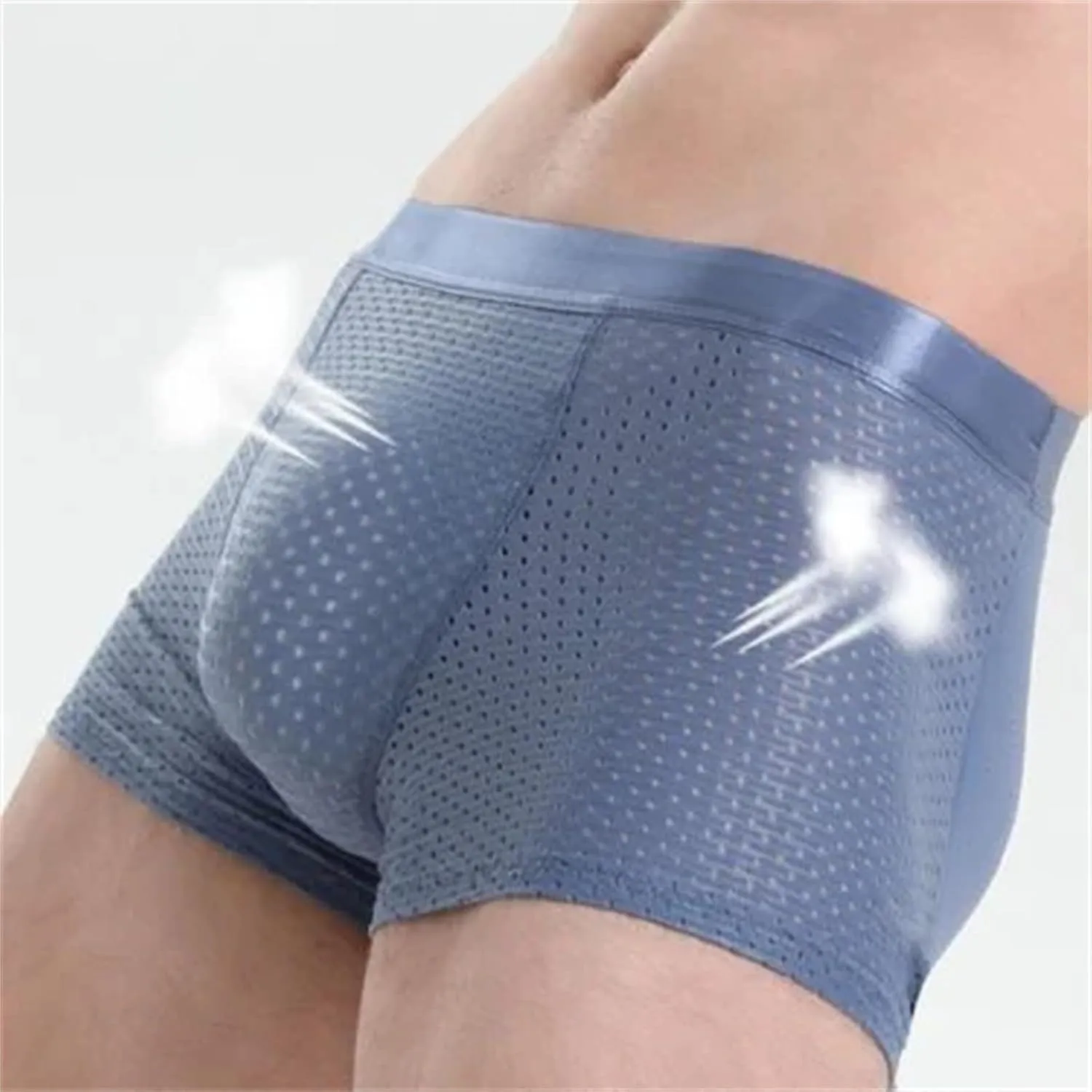 Mens Ice Silk Breathable Underwear Butt Lift Padded Seamless Mesh Flat Angle Briefs Butt Lift Natural Feelings Briefs